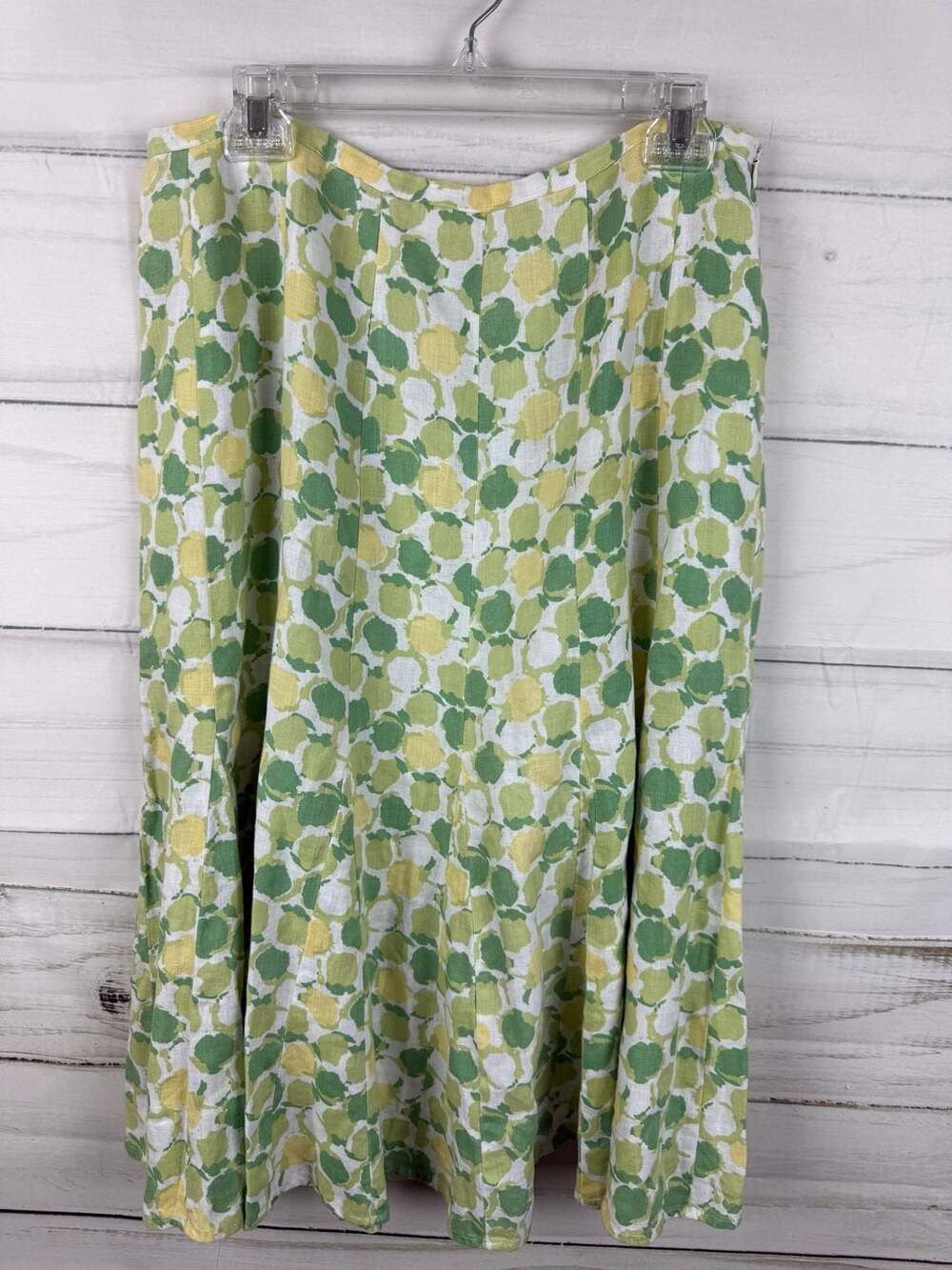 JM Collection 100% Linen Green & Yellow Floral Print Midi Skirt Women's Size 14